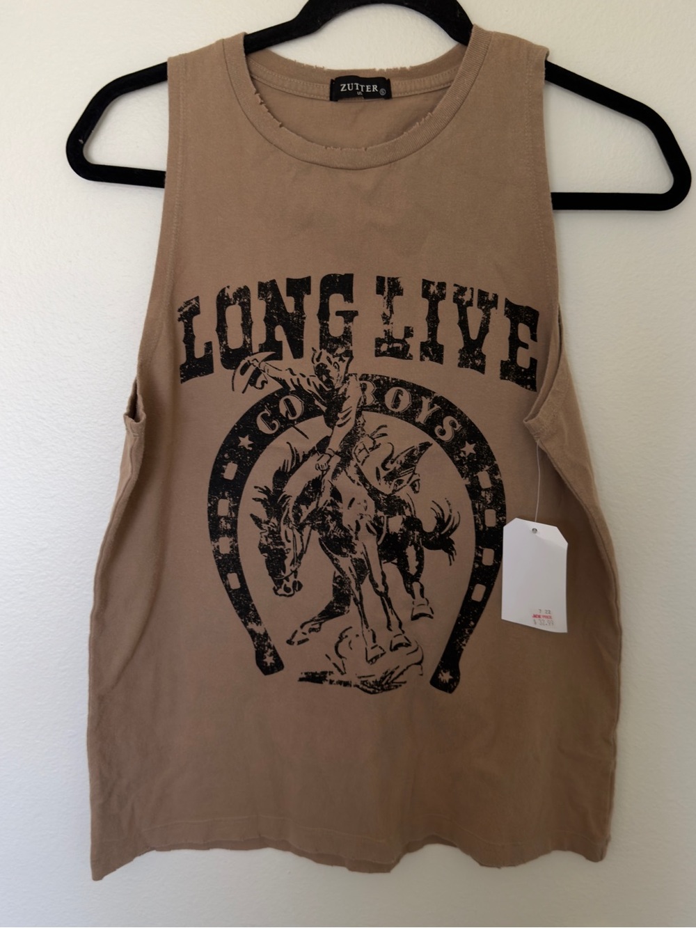 NWT Zutter Arlington hardware LONG LIVE Graphic Muscle Tank in Taupe